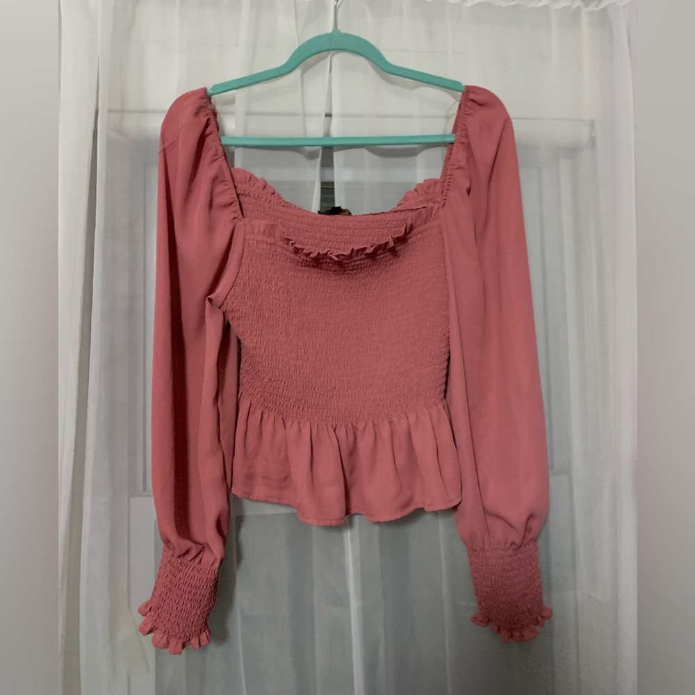 Cropped, Ruffled Long Sleeve Top, Size XL